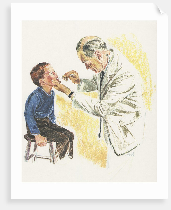 Doctor examining boy by Anonymous