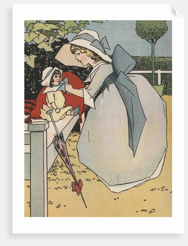 Girl playing with doll by Anonymous
