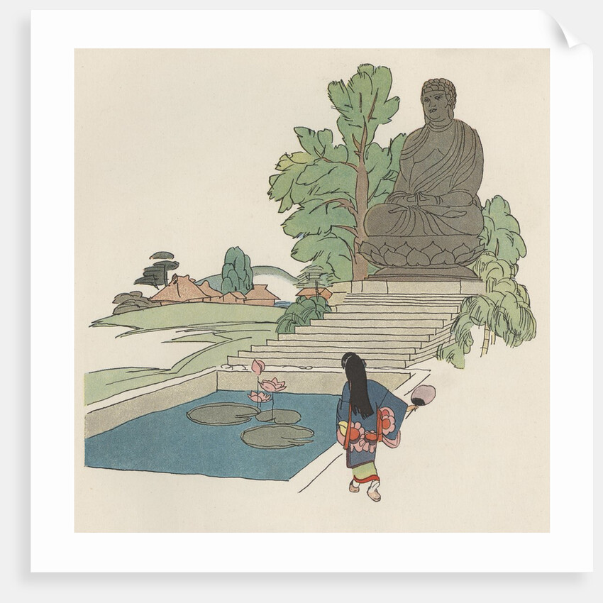 Japanese woman near Buddha statue by Anonymous
