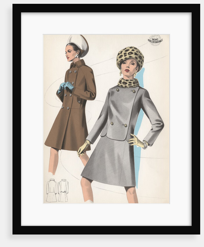 Model wearing leopard skin hat and suit with fur trim by Anonymous