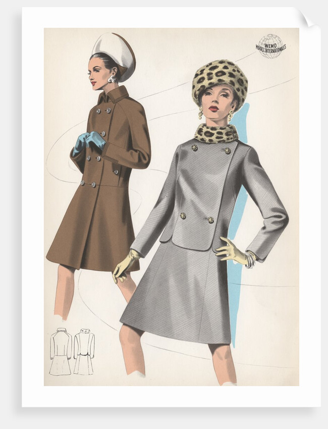 Model wearing leopard skin hat and suit with fur trim by Anonymous