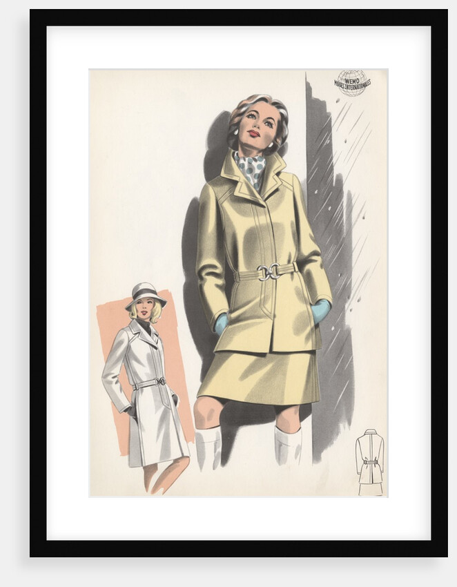 Model wearing belted jacket by Anonymous