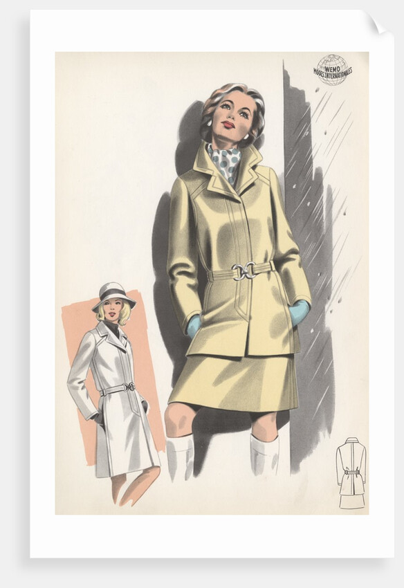 Model wearing belted jacket by Anonymous