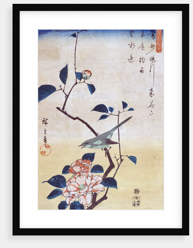 Tsubaki ni Uguisu (Camellia and Bush Warbler) by Utagawa Hiroshige