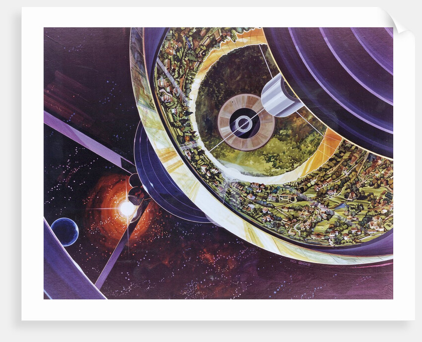 Cutaway view of a Bernal Sphere space colony for 10,000 people by Anonymous