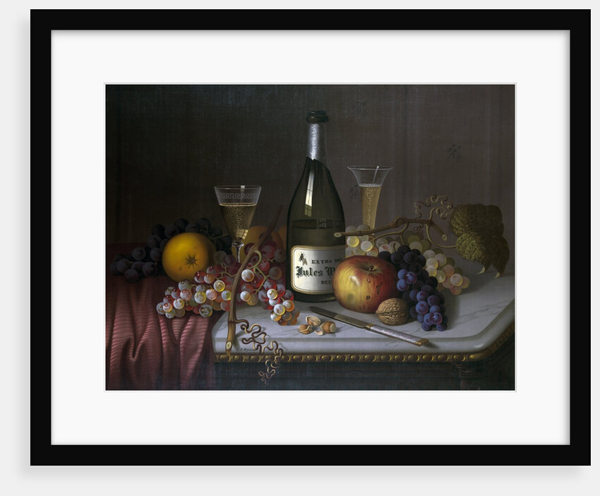 Still Life with a Bottle of Champagne and Two Glasses, with Various Fruit by Anonymous