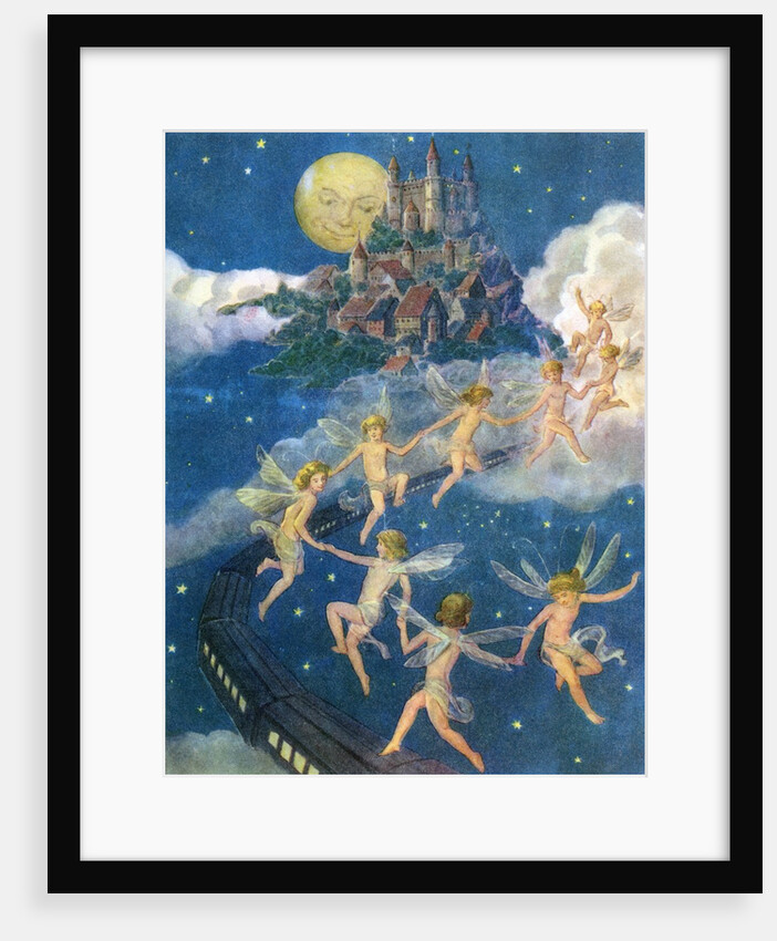 Fairies dancing alongside train by Anonymous
