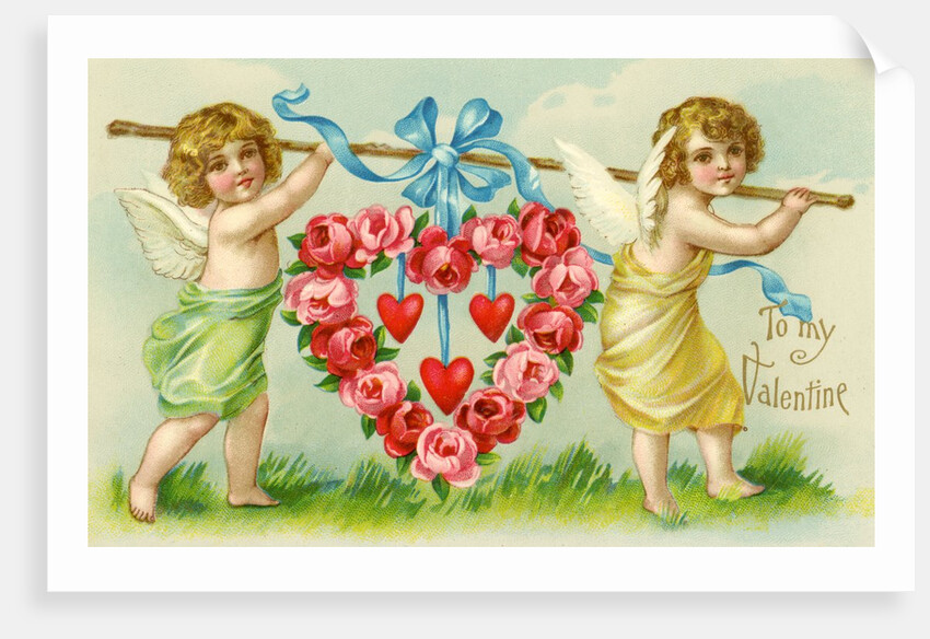 Valentine with two cherubs by Anonymous