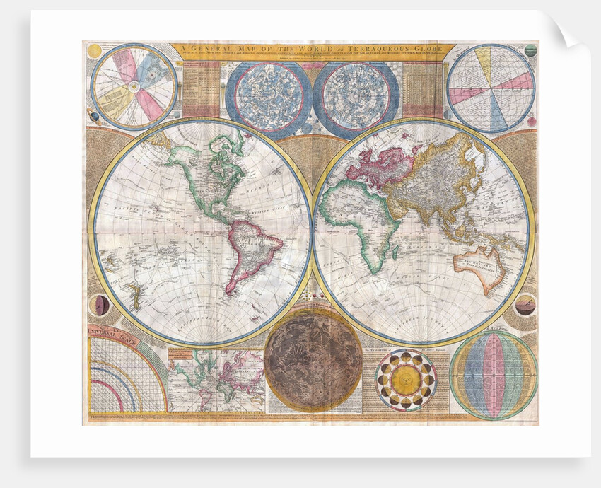 Double hemisphere wall map of the world by Samuel Dunn