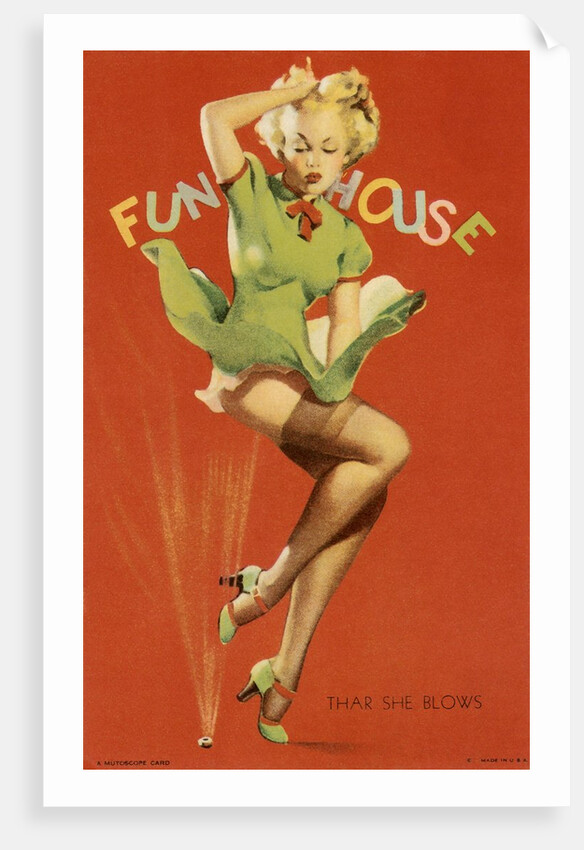 Woman with dress blowing in blast of air by Anonymous