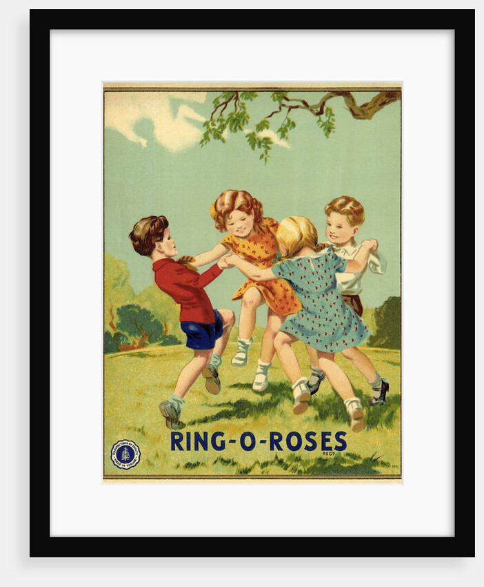 Czech English cotton label with children playing Ring-o-Roses by Anonymous