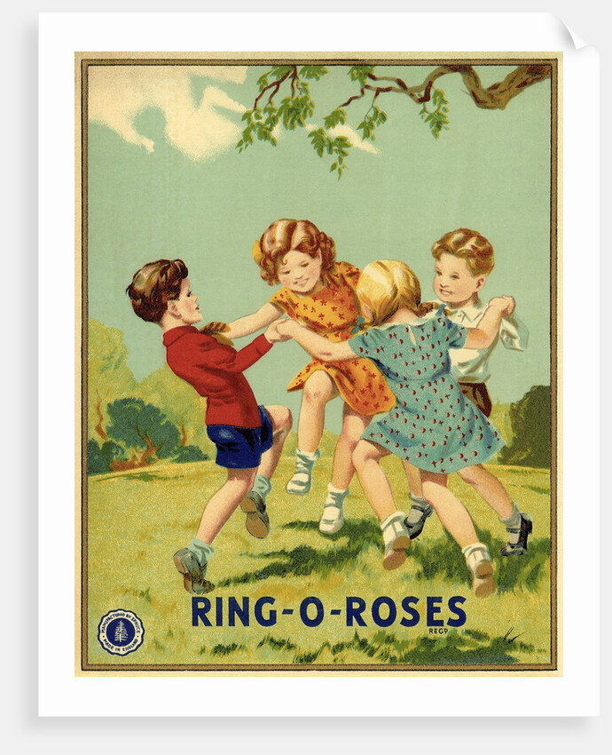 Czech English cotton label with children playing Ring-o-Roses by Anonymous