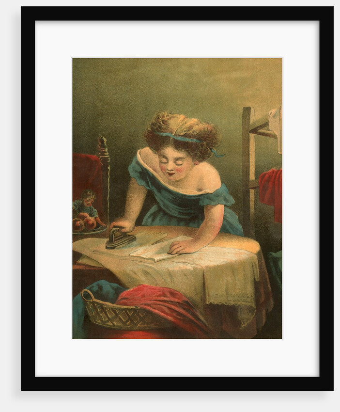 Victorian print of girl ironing by Anonymous