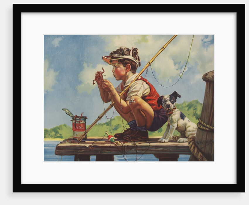 Illustration of boy hooking bait by Anonymous