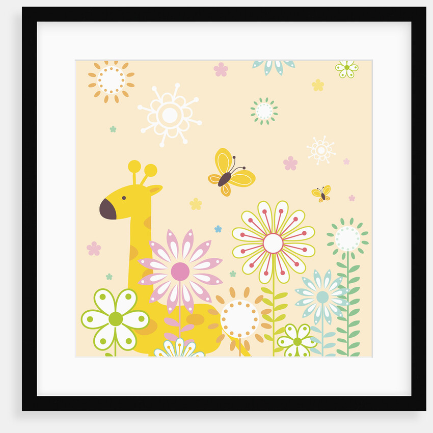 Flowers and giraffe by Corbis