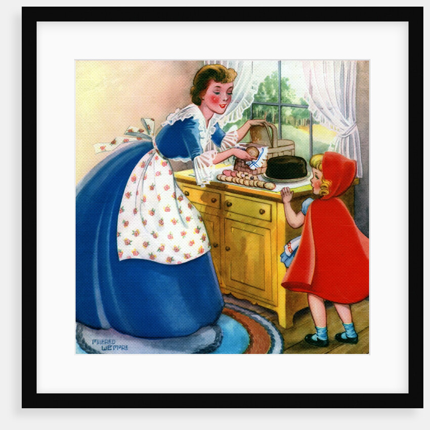 Mother giving cookies to Little Red Riding Hood by Anonymous