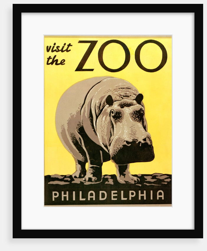 Visit the Zoo poster with hippopotamus by Anonymous