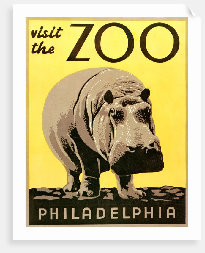 Visit the Zoo poster with hippopotamus by Anonymous