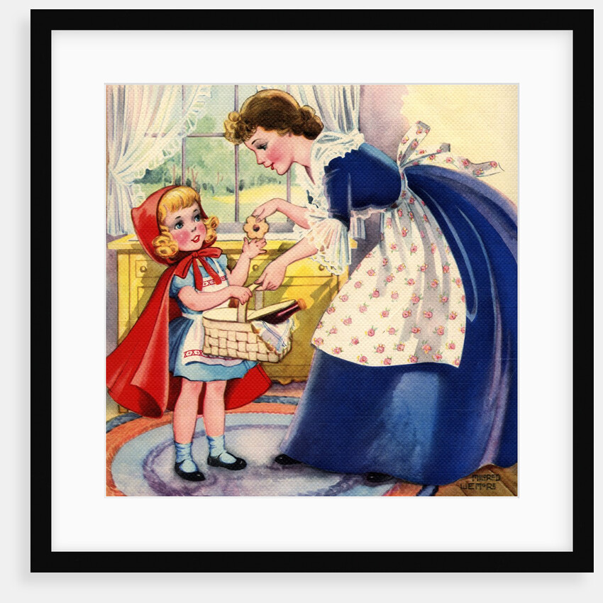 Mother giving cookies to Little Red Riding Hood by Anonymous