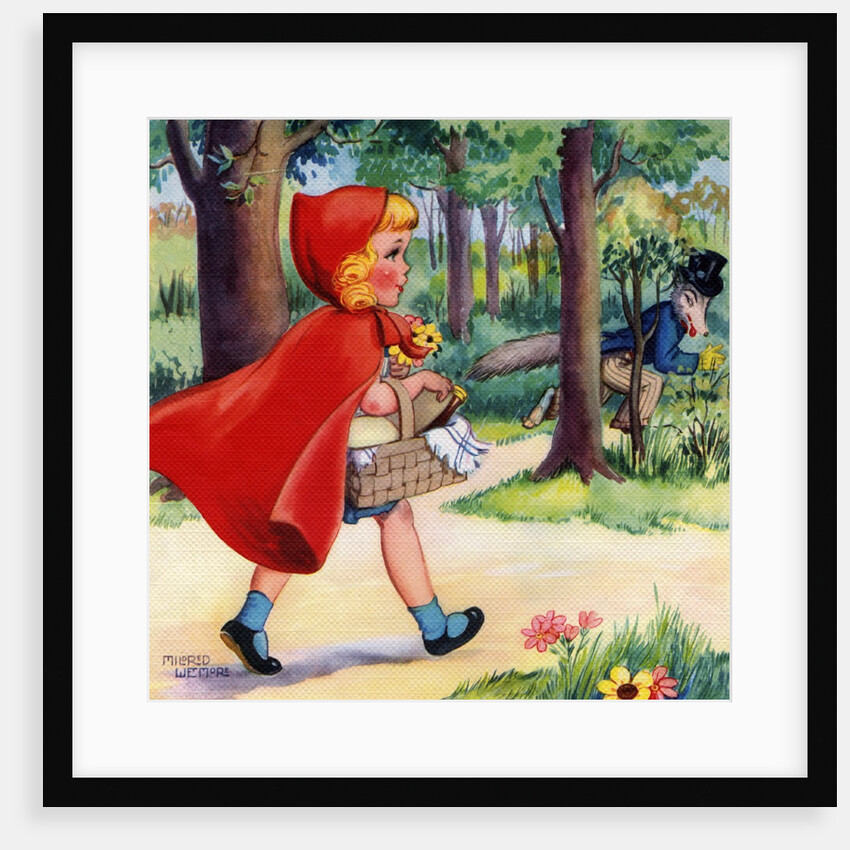 Little Red Riding Hood and Big Bad Wolf in woods by Anonymous
