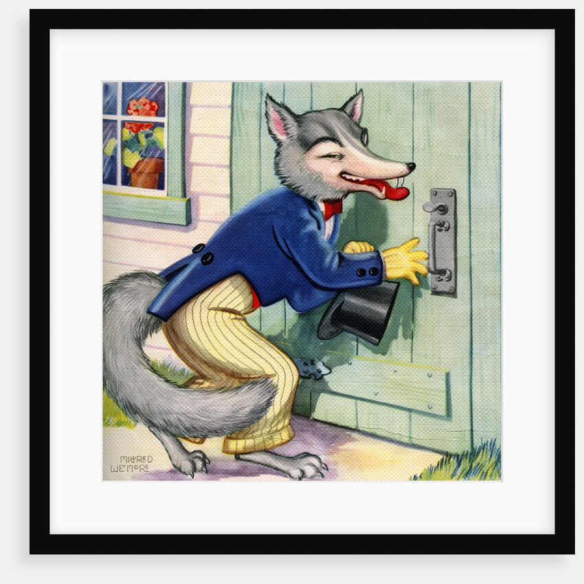 Big Bad Wolf arriving at grandmother's door by Anonymous