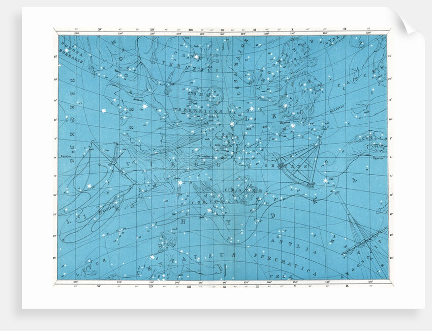 Vintage Star Map with Constellations Leo, Virgo, Libra, and Leo Minor by Anonymous