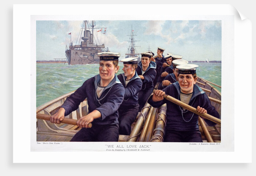 Boys Own Paper colour insert circa 1900 showing sailors from the Swiftsure class Battleship HMS Triumph. Taken from a painting by Charles M Padday titled "We All Love Jack". by Anonymous