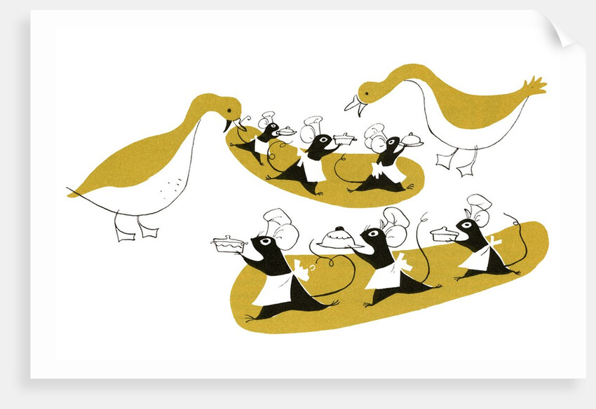 Illustration of mice serving geese by Anonymous