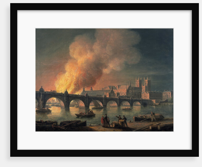 Westminster Bridge and the Burning of the Houses of Parliament from Lambeth by Thomas Luny