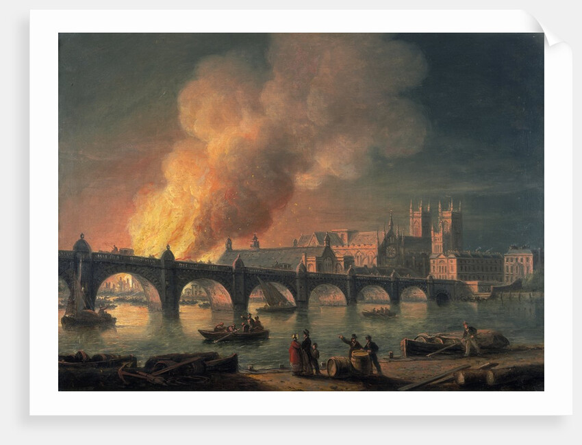 Westminster Bridge and the Burning of the Houses of Parliament from Lambeth by Thomas Luny