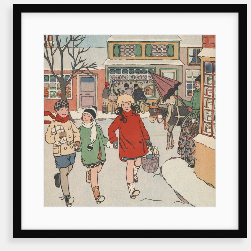 Children Christmas Shopping in Snow by Anonymous