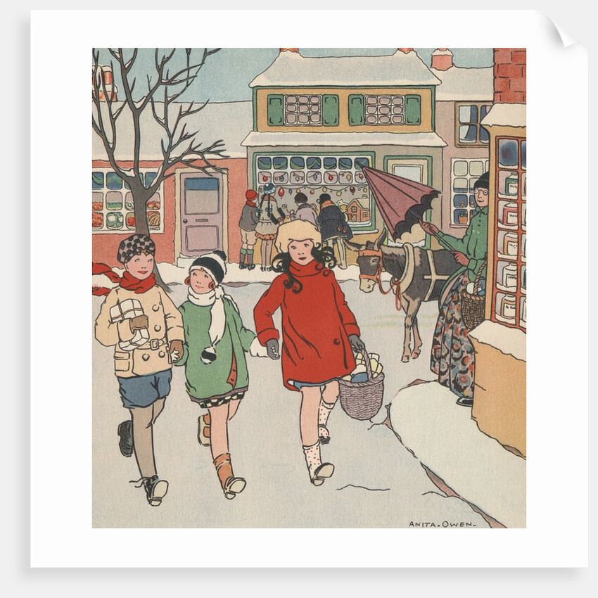Children Christmas Shopping in Snow by Anonymous