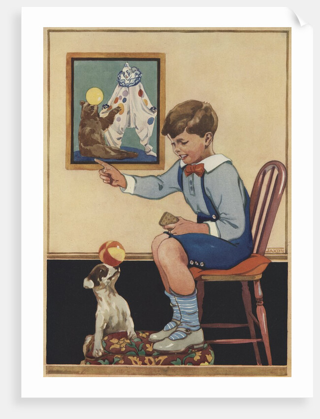 Boy teaching dog trick by Anonymous