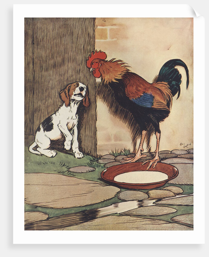 Dog and rooster conversing by Anonymous