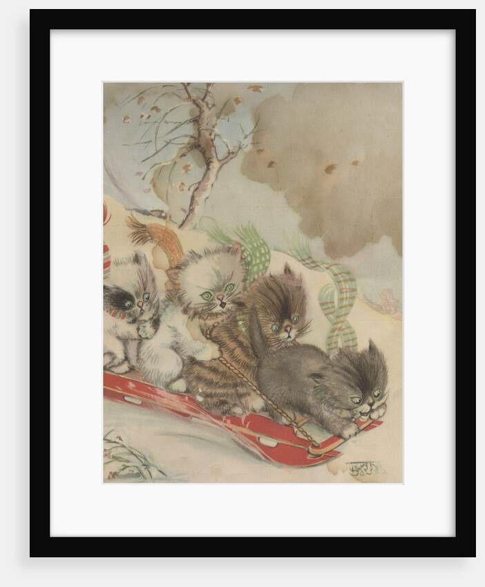 Four kittens on a toboggan by Anonymous