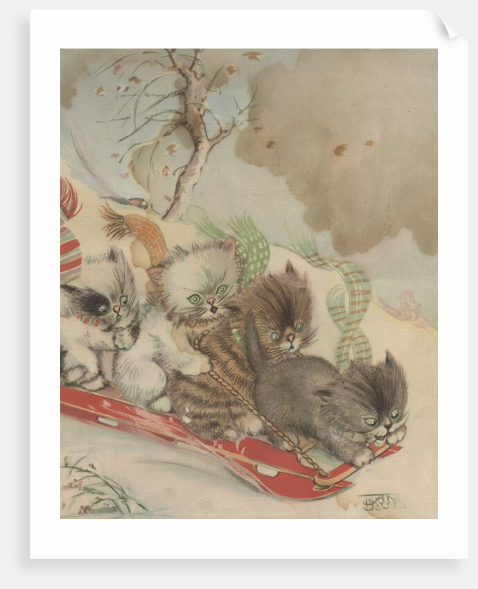 Four kittens on a toboggan by Anonymous