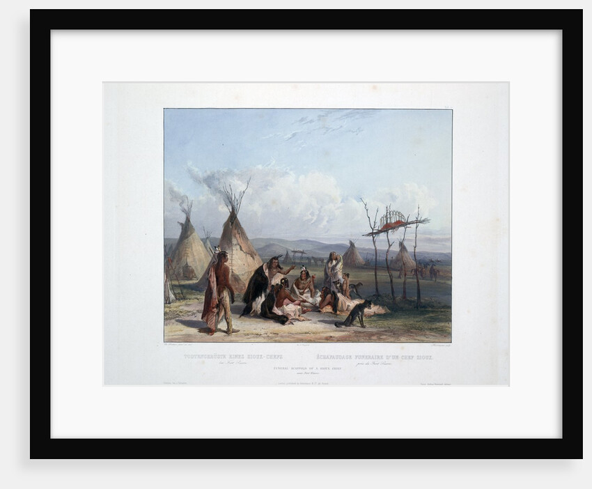 Funeral Scaffold of a Sioux Chief near Fort Pierre by Karl Bodmer