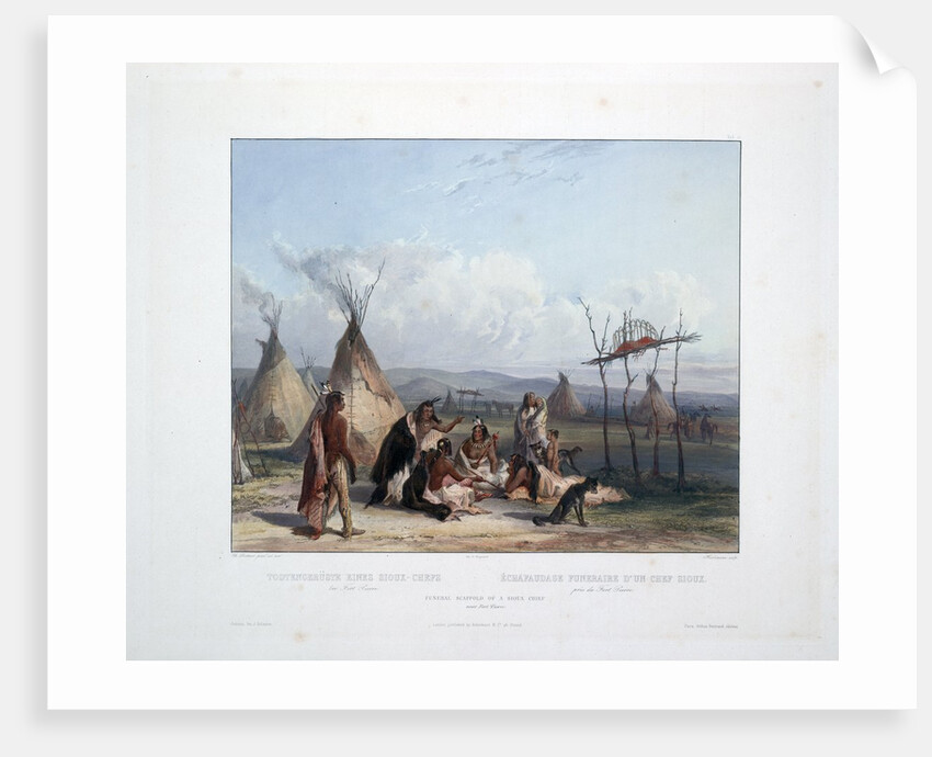 Funeral Scaffold of a Sioux Chief near Fort Pierre by Karl Bodmer