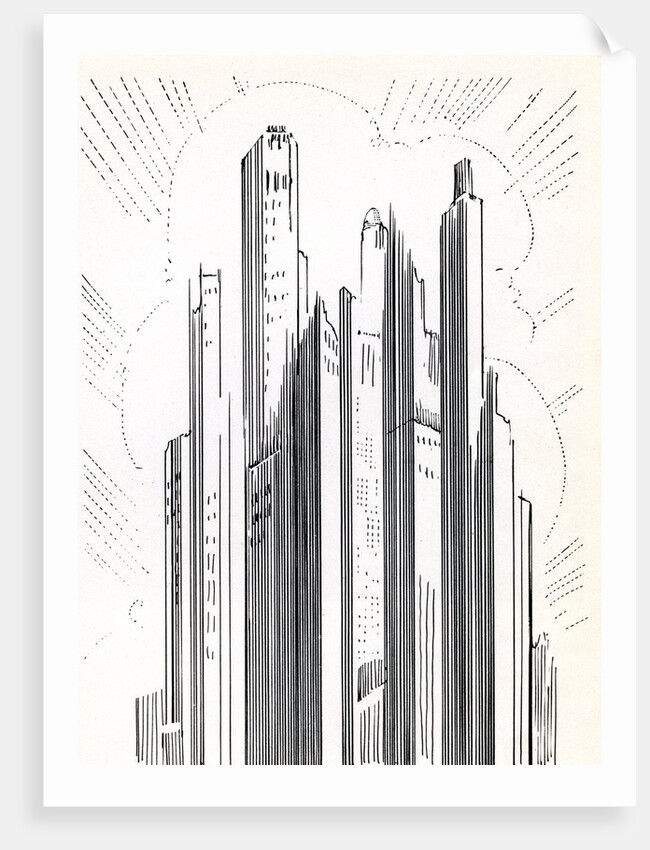 Skyscrapers looming over an American city by Anonymous