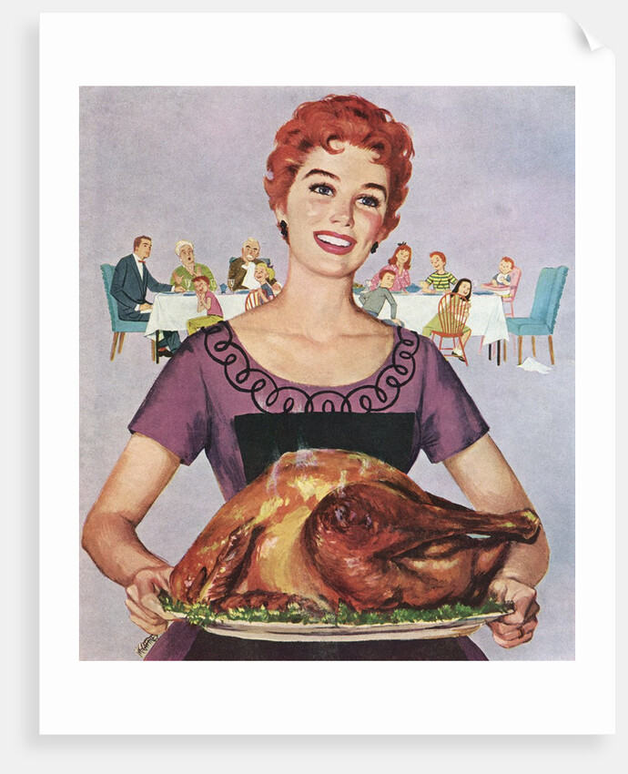 American wife presenting perfect Thanksgiving turkey by Anonymous