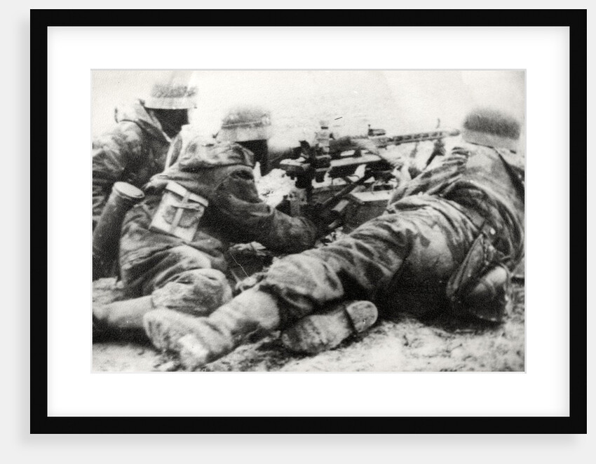 German soldiers with MG42 general purpose machine gun on a tripod mount by Anonymous