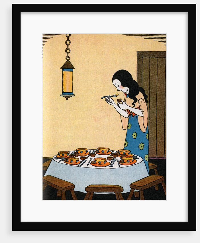 Snow White eating the seven dwarfs' porridge by Anonymous