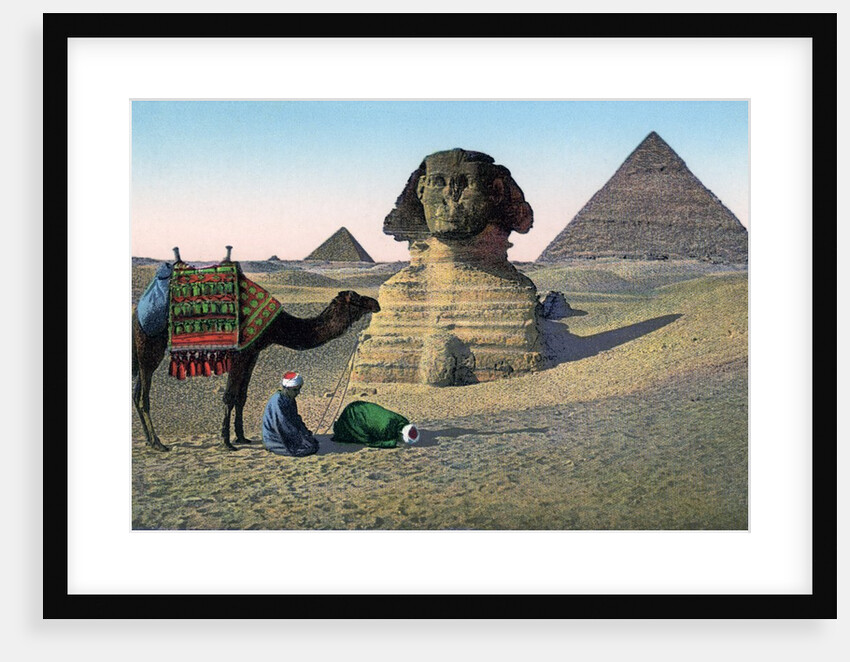 Men praying to Mecca in front of the Sphinx and pyramids by Anonymous