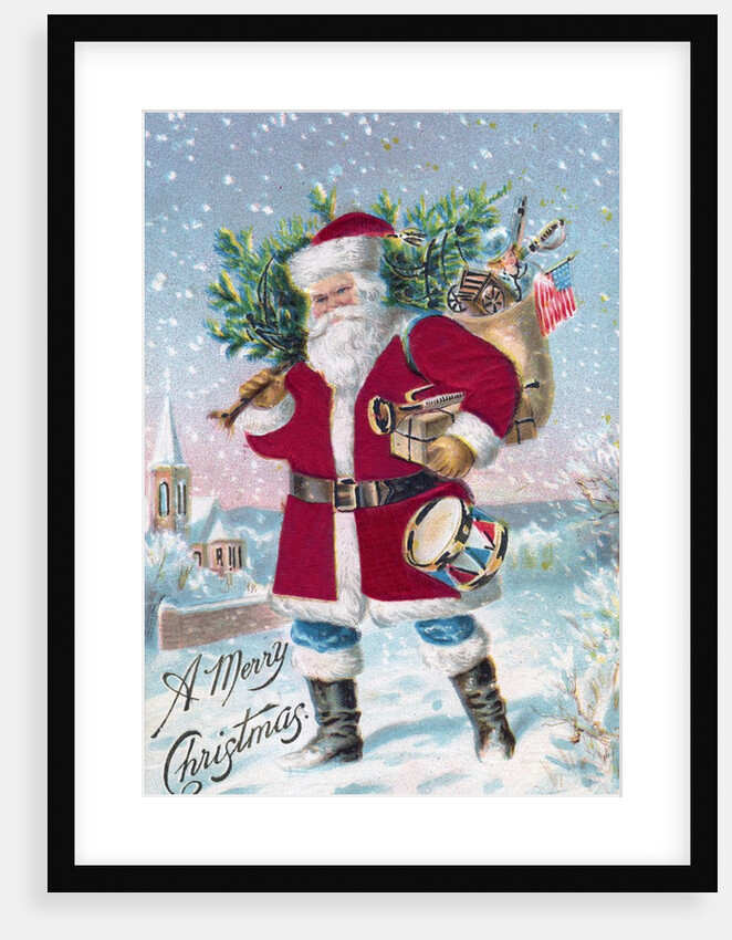A Merry Christmas with Santa Claus in a snowy town by Anonymous