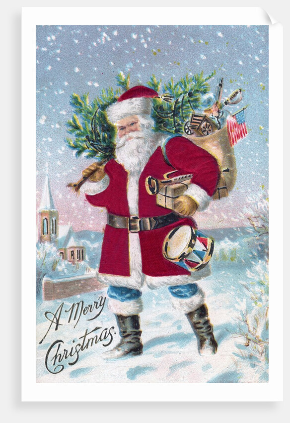 A Merry Christmas with Santa Claus in a snowy town by Anonymous
