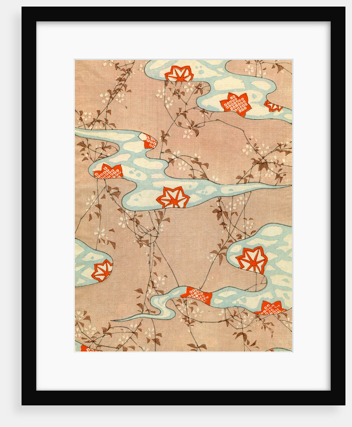 Woodblock print of fall leaves and vines by Anonymous