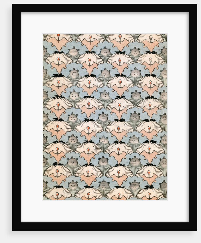 Woodblock print of illusory pattern of ibis and bats by Anonymous