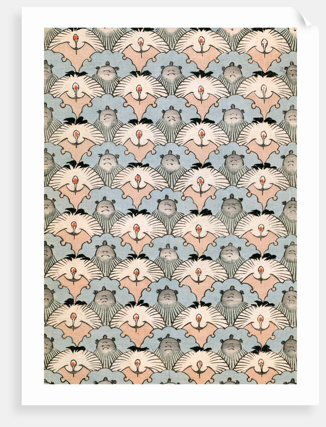 Woodblock print of illusory pattern of ibis and bats by Anonymous