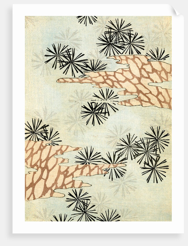 Woodblock print of pine needles and branches by Anonymous