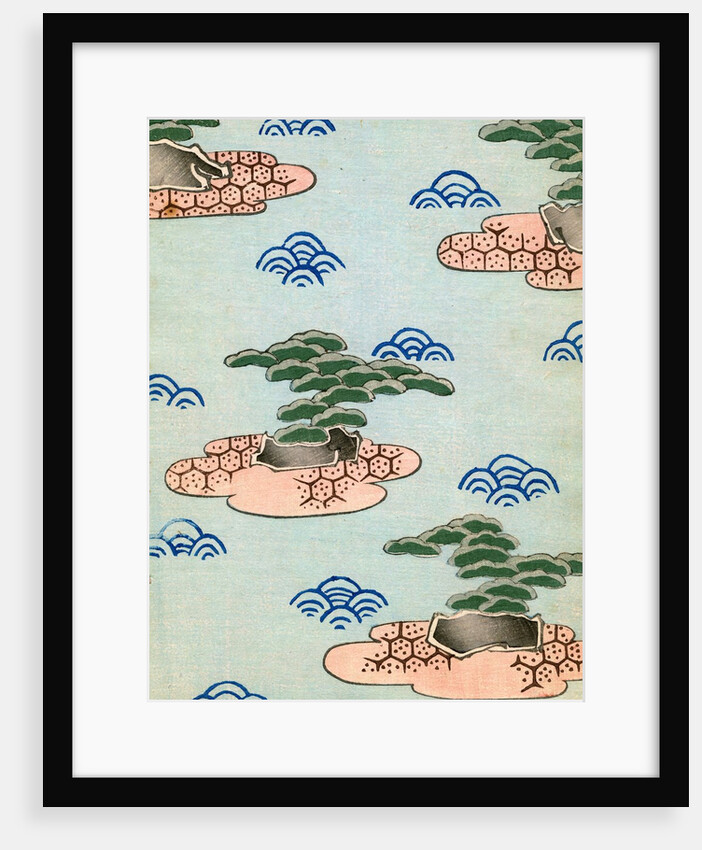 Woodblock print of trees on islands in a lake by Anonymous